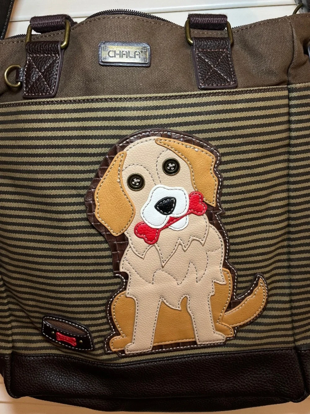 Chala Golden Retriever Striped Canvas Work Tote